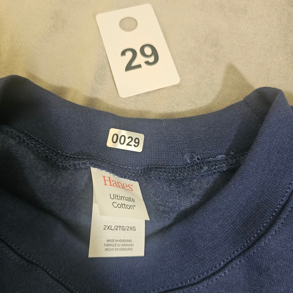 Hanes Ultimate Cotton Sweatshirt Mens 2XL Navy Blue Crewneck Fleece Pullover 029 - Picture 3 of 4